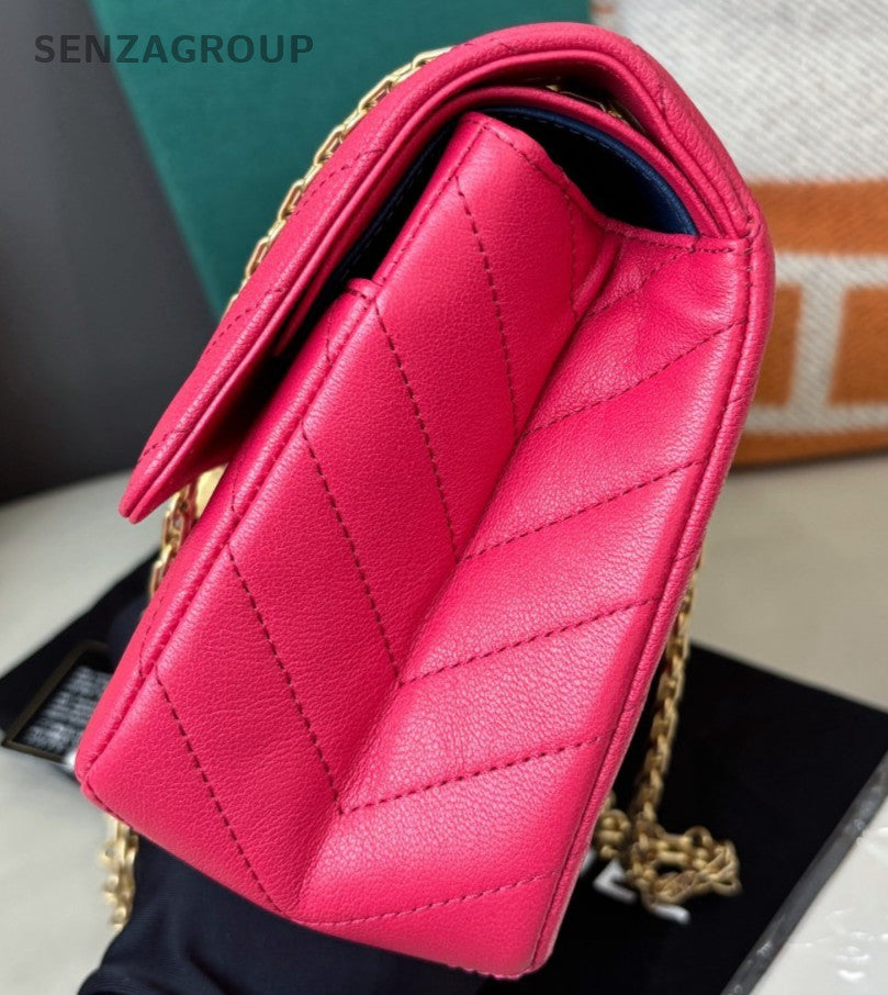 Chanel 2.55 PM Chain Shoulder Bag Pink Gold Women Classic Fashion