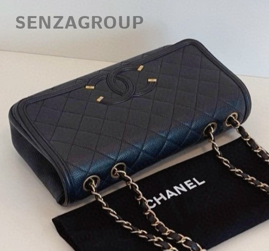 Chanel Classic Flap MM CC Filigree Flag Chain Shoulder Bag Black Women Fashion