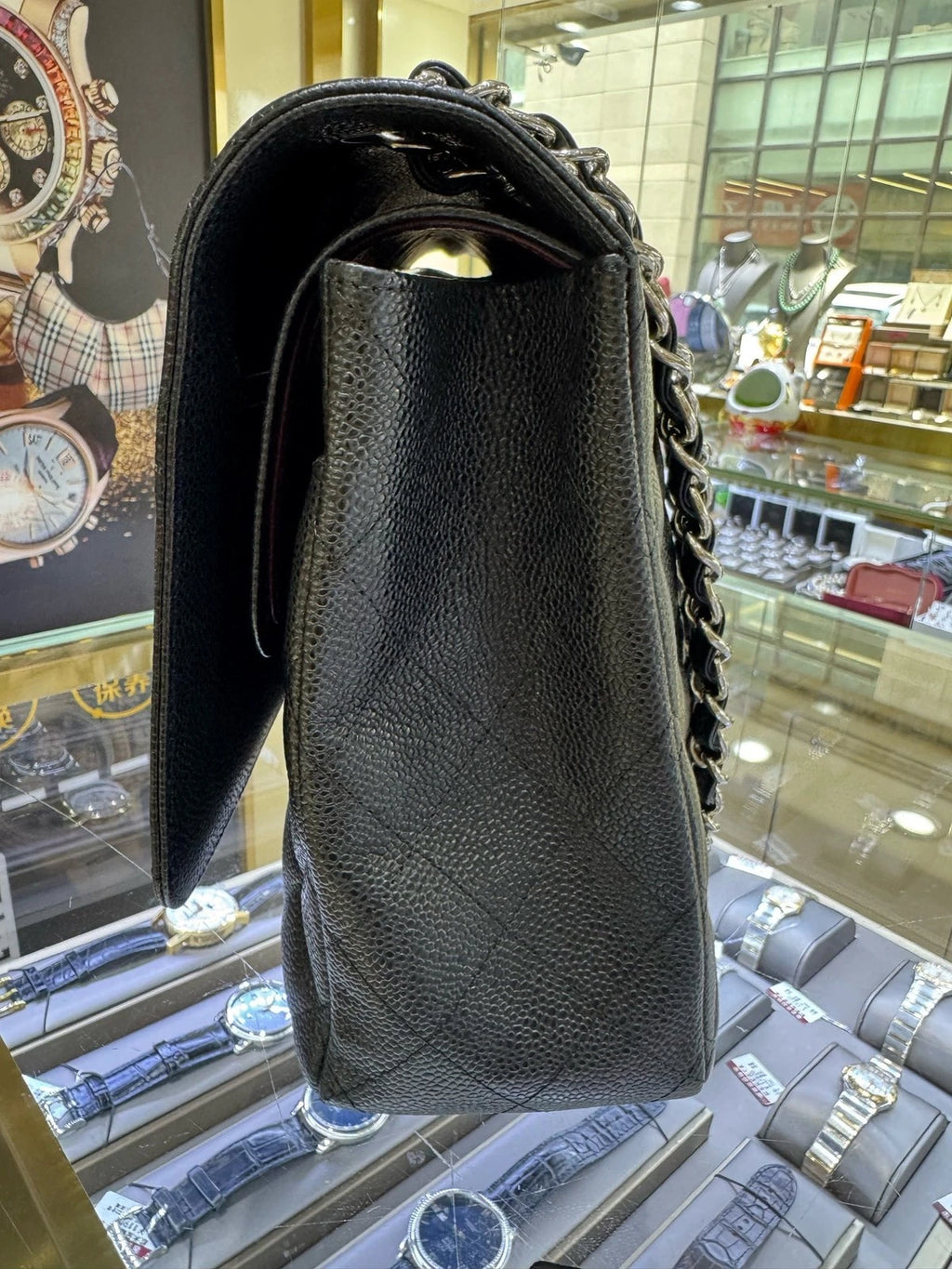 CHANEL CF Maxi Black Silver Leather Shoulder Bag For Women