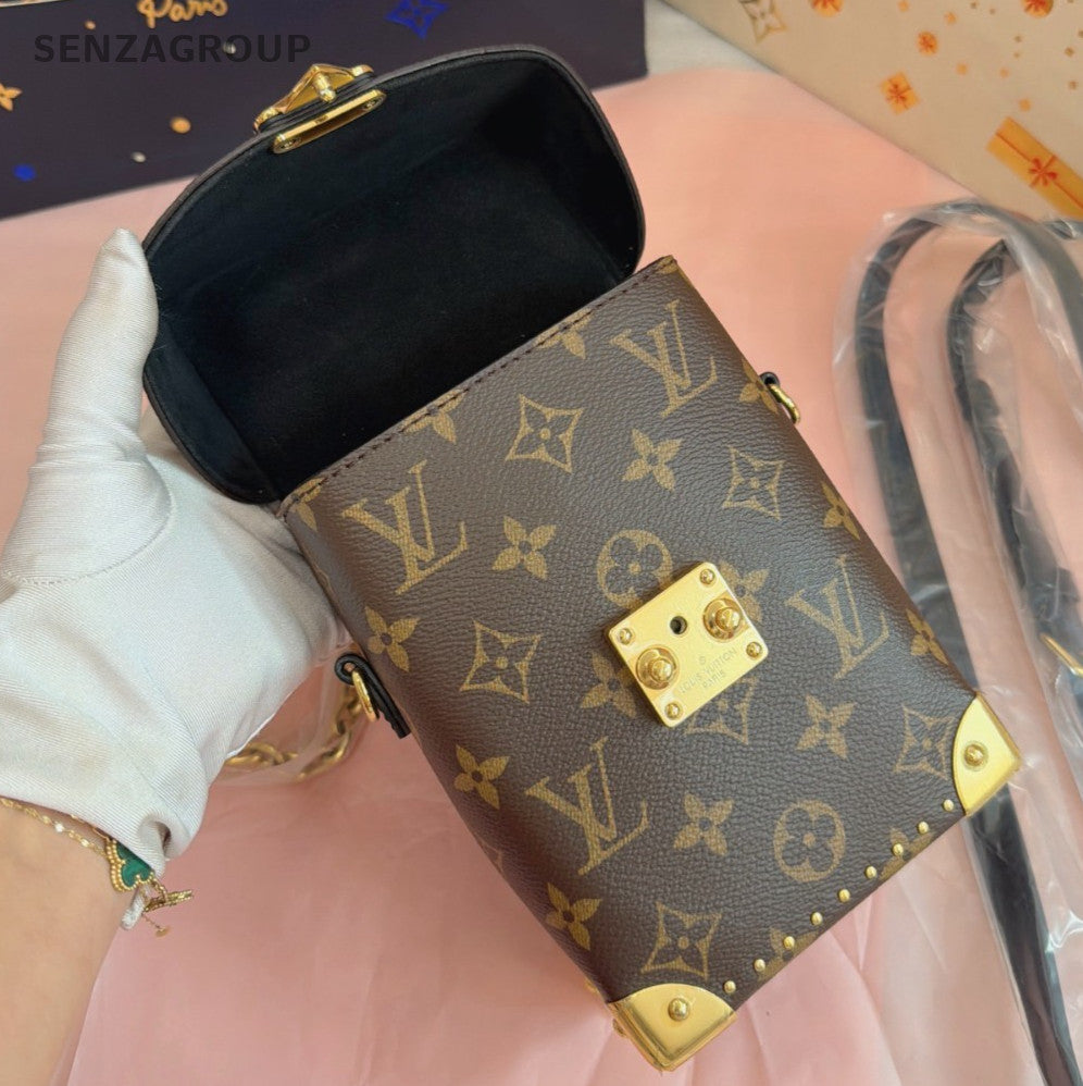 Louis Vuitton Camera Box Monogram Top Handle Crossbody Brown Gold Women Classic