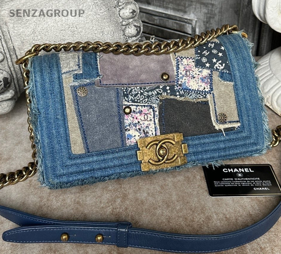 Chanel Leboy MM Denim Blue Chain Shoulder Bag Crossbody Gold Women Classic