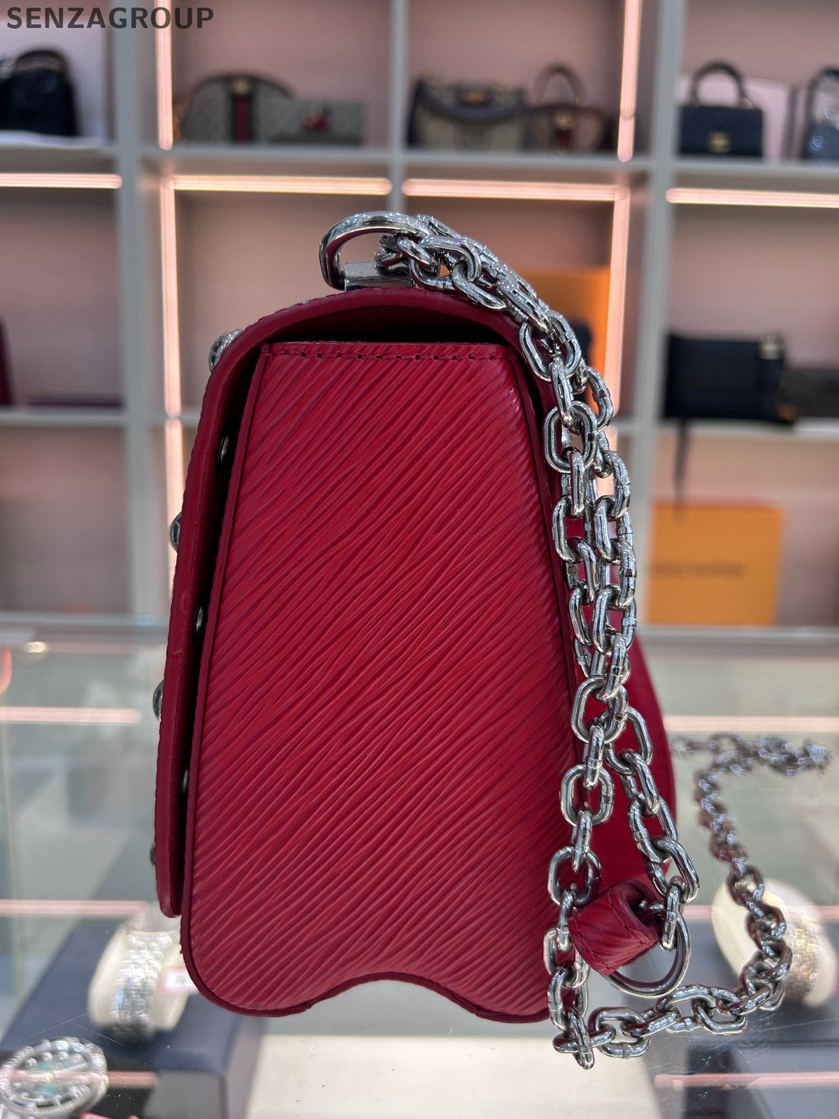 Louis Vuitton Epi Leather Twist MM Chain Bag Red Silver