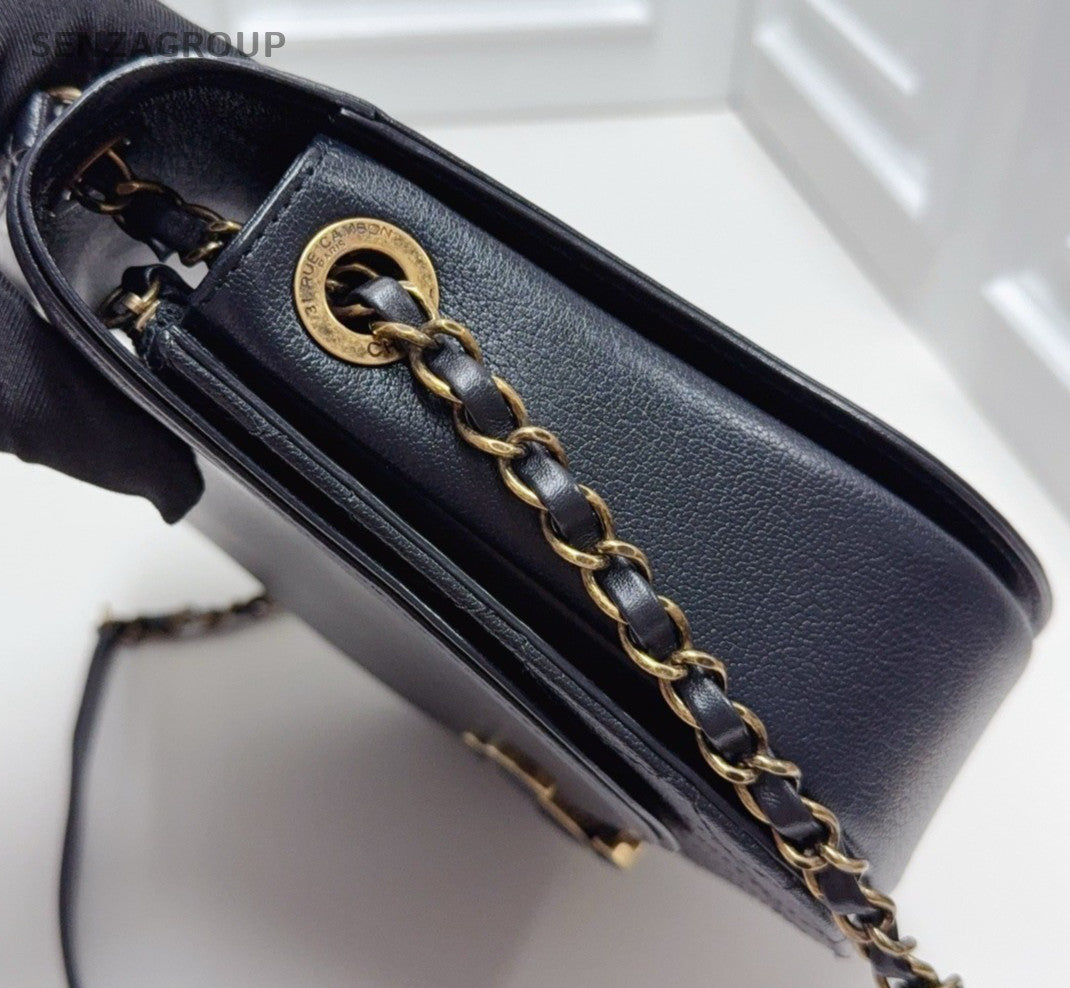 Chanel Cuba 2Way Calfskin Crossbody Shoulder Bag Black Gold Women Classic
