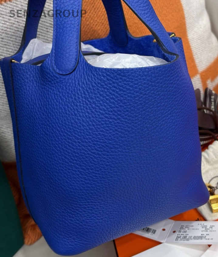 Hermes Picotin18 PM Tote Hand Bag Crossbody Blue Gold Women Designer Classic