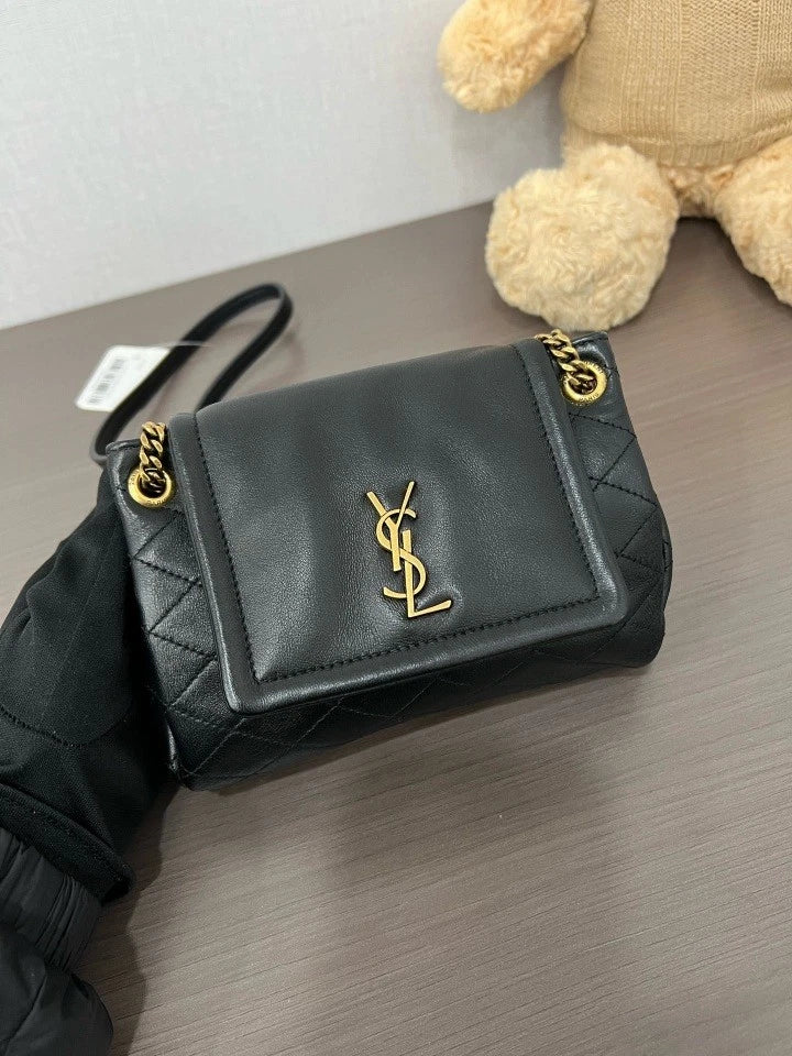 YSL Saint Laurent Black Gold Nolita Women's Crossbody Shoulder Bag