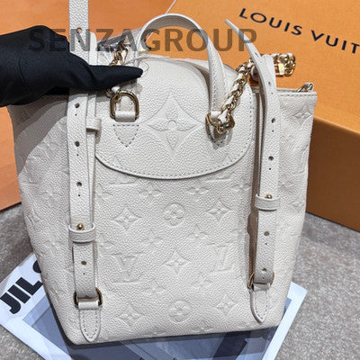 LV Leather Embossed White Gold Backpack Women Classic Fashion