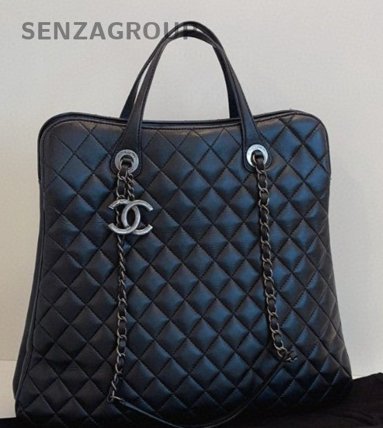 Chanel Hobo Handbag Chain Shoulder Bag Black Silver Used Women Classic