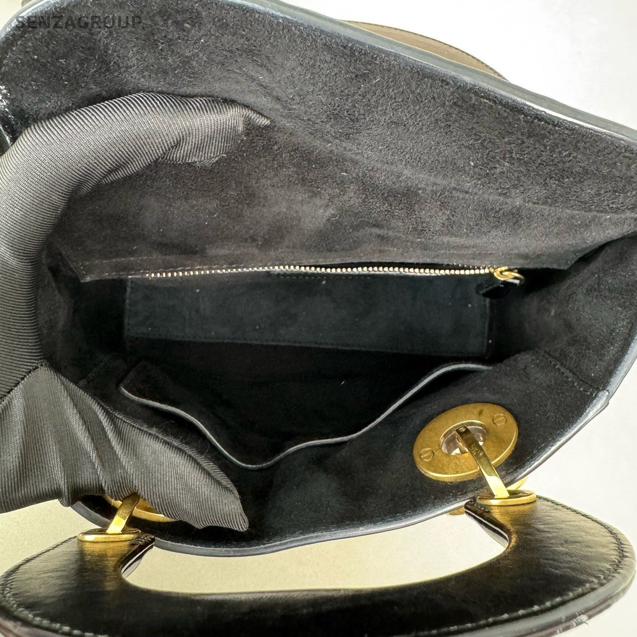 Christian Dior Lady Top Handle Oil wax leather 2way Shoulder bag Black Gold