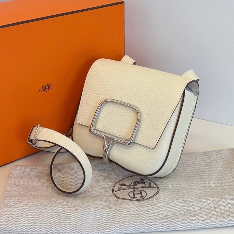 Hermes Della Mini Shoulder Bag White Silver Classic Used Women