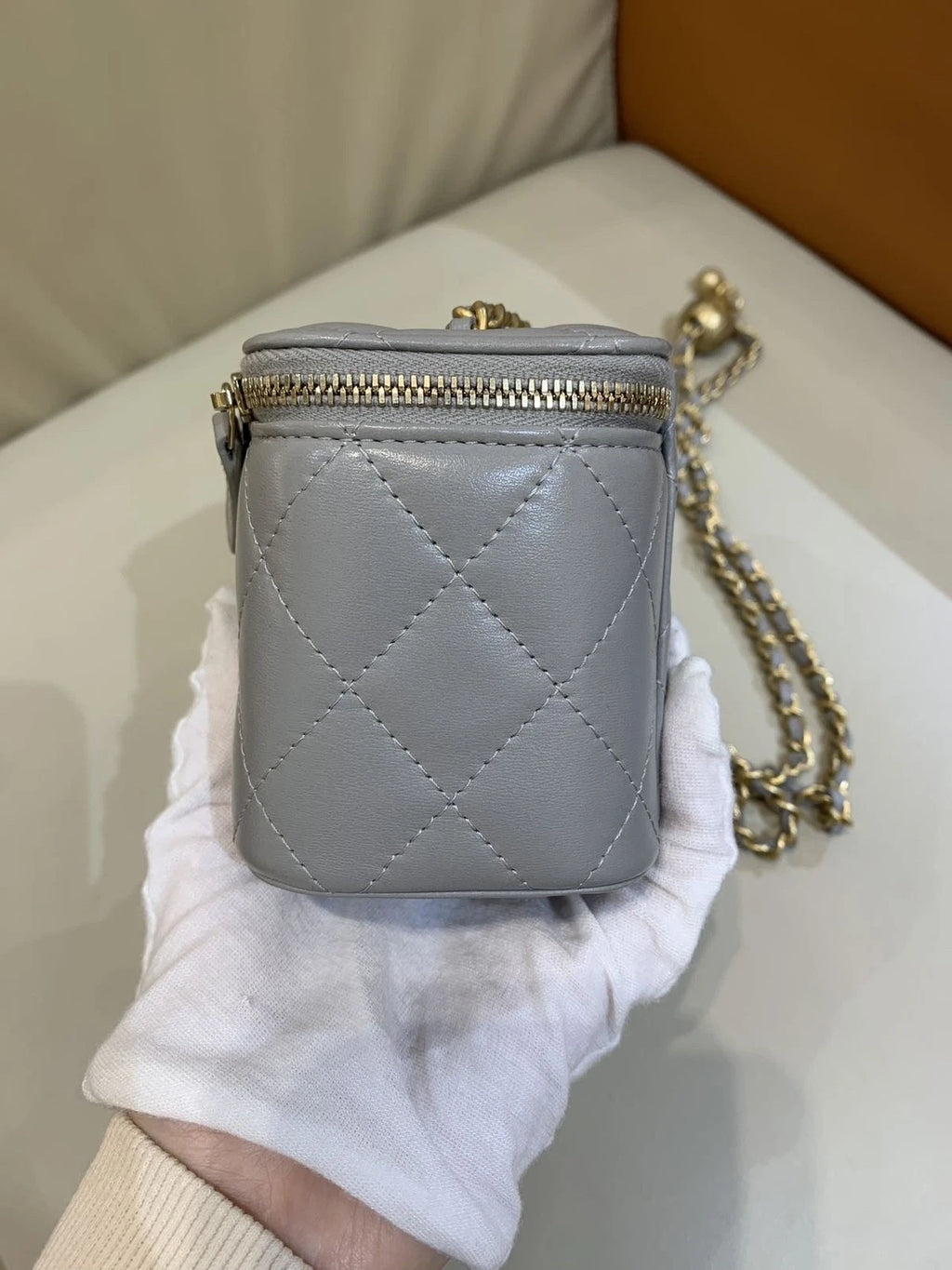 CHANEL Light Gray Gold Ball Box Shoulder Bag For Women