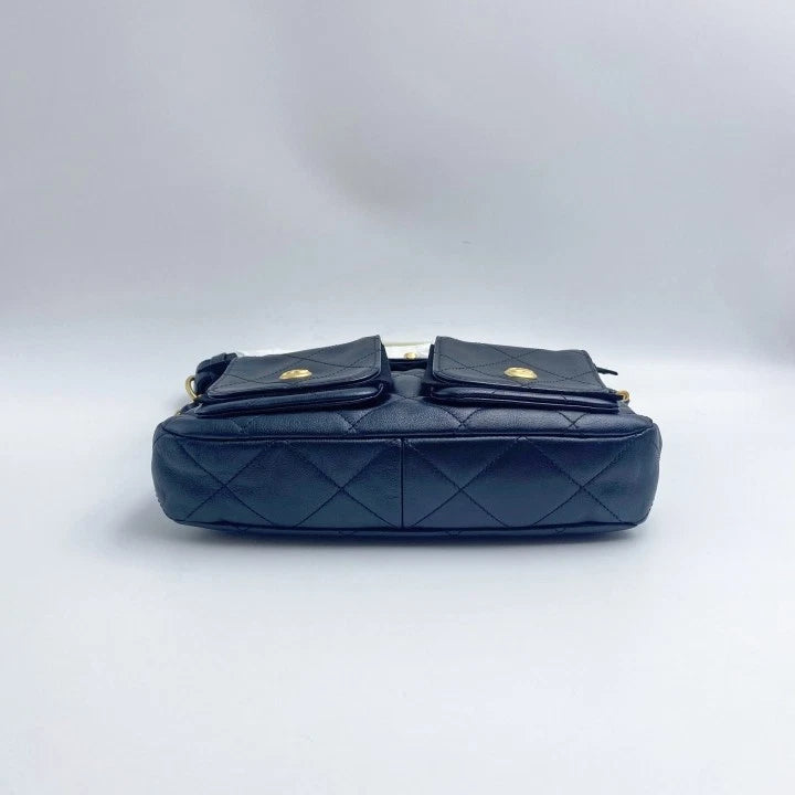 CHANEL 24P Black Calfskin Hobo Mini Messenger Bag For Women