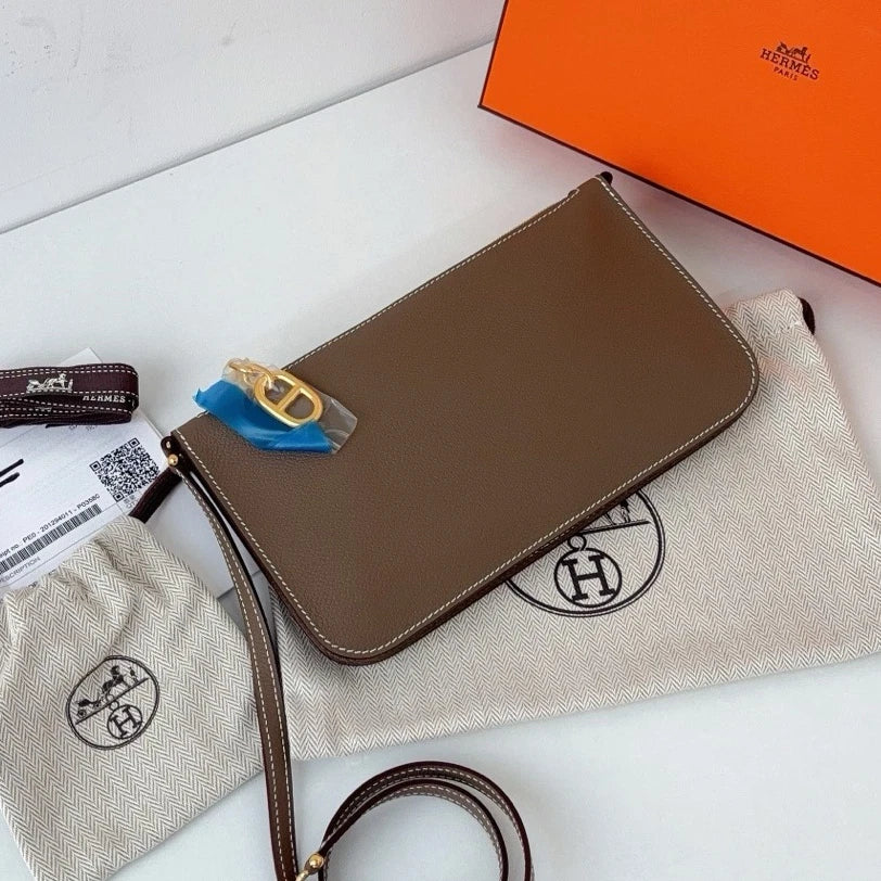 Excellent Hermes Zipengo To GO 2Way Handbag Shoulder Bag Gray Gold Hardware