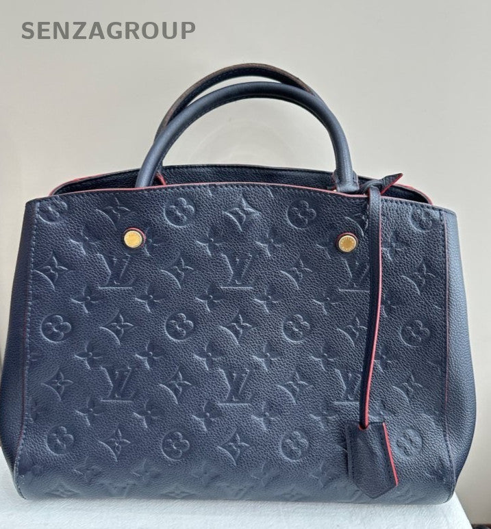 Louis Vuitton Montaigne Monogram MM Top Handle Bag Blue Gold Women Classic
