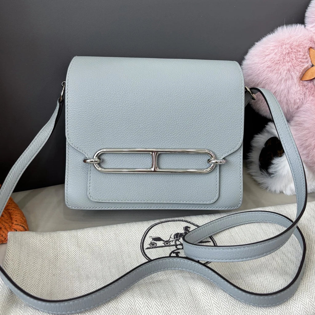 Hermes Roulis19 Evercolor Shoulder Crossbody Blue Silver Women Classic