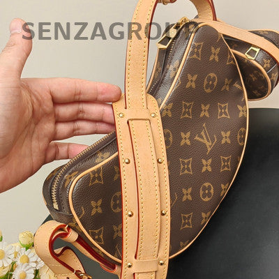 Louis Vuitton Monogram Zip Shoulder Crossbody Bag Brown Gold Buckle