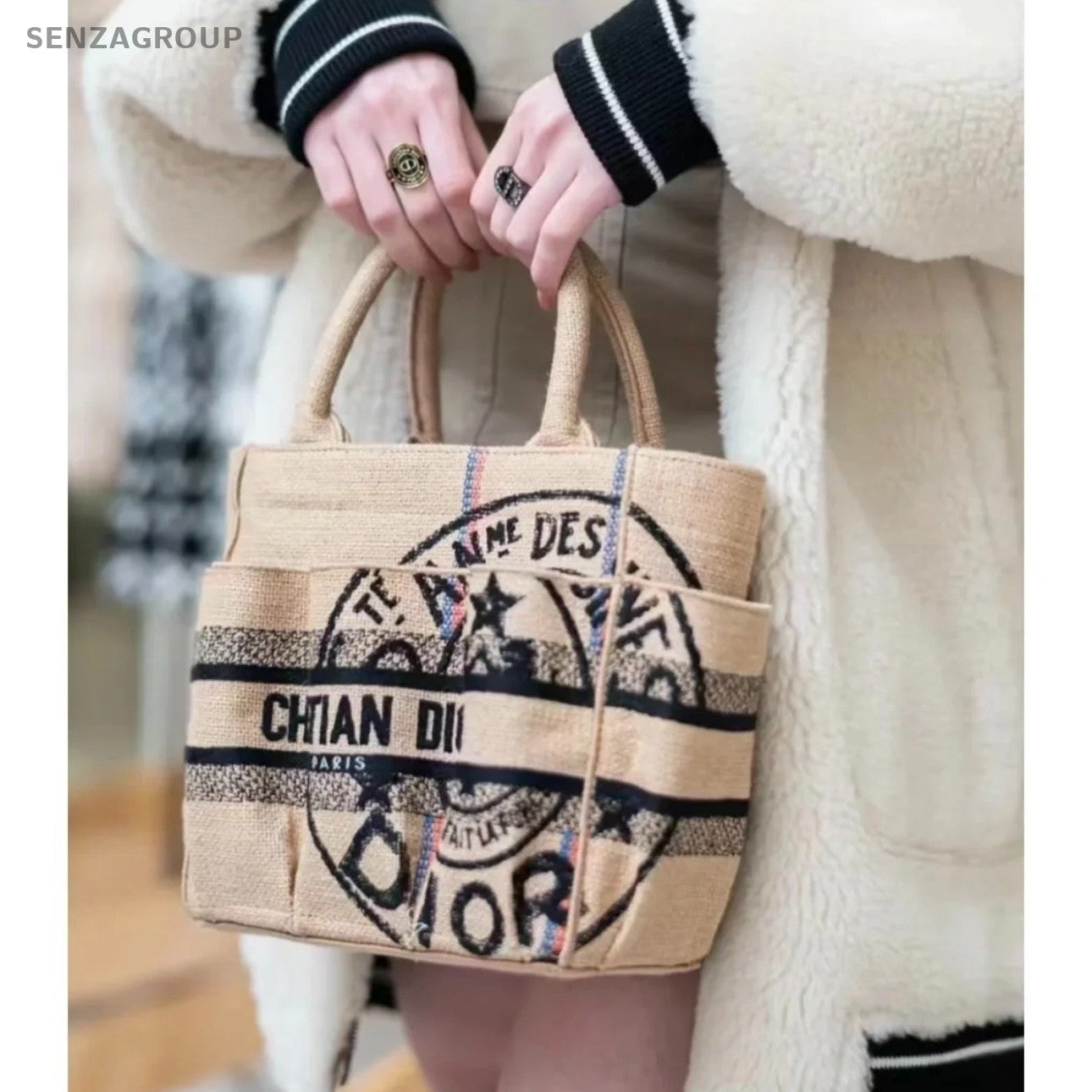 Christian Dior tote mini Embroidered badge graffiti Top Handle bag  Women Canvas