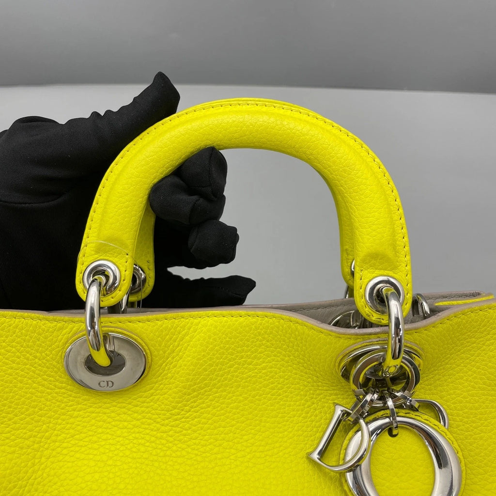 Dior Small Yellow Leather Top Handle Bag For Women