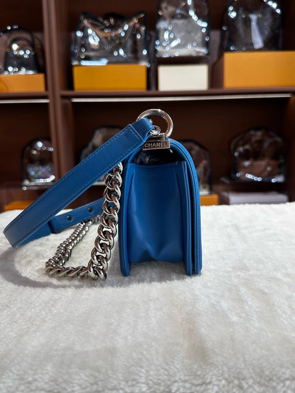 CHANEL Blue Leather LeBoy Small Shoulder Bag for Women