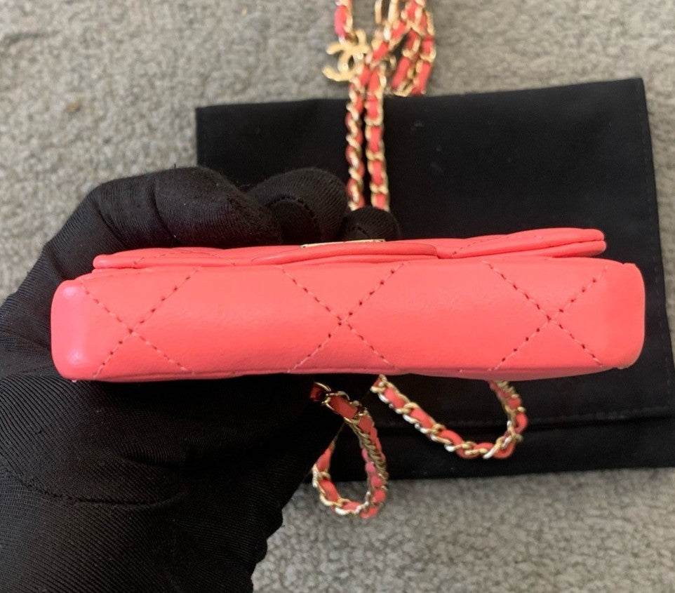 Chanel WOC Mini Lambskin Chain Crossbody Pink Gold Women Classic Fashion