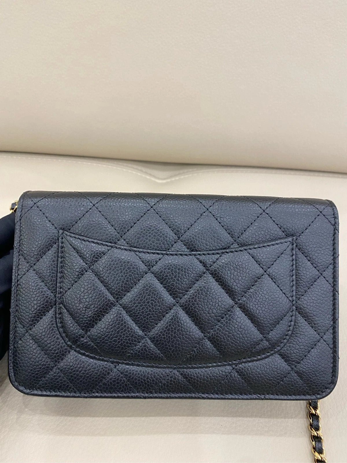 CHANEL Black Leather WOC Chain Crossbody Bag For Women
