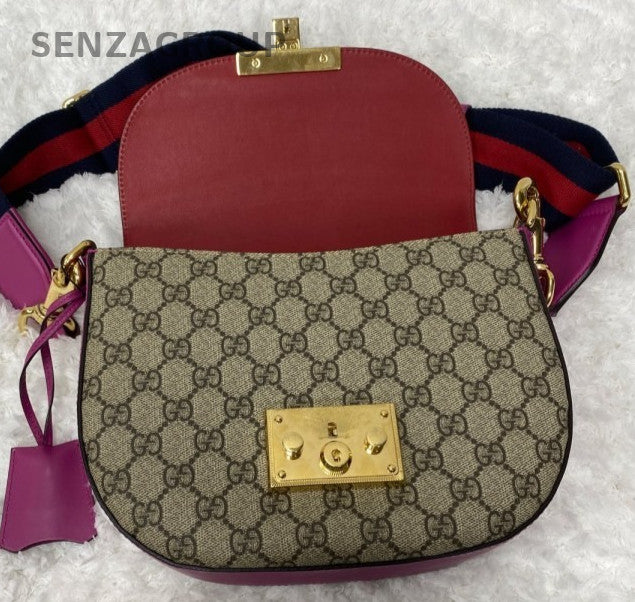 Gucci Ophidia Saddle Shoulder Bag Brown Red Gold Women Classic Fashion