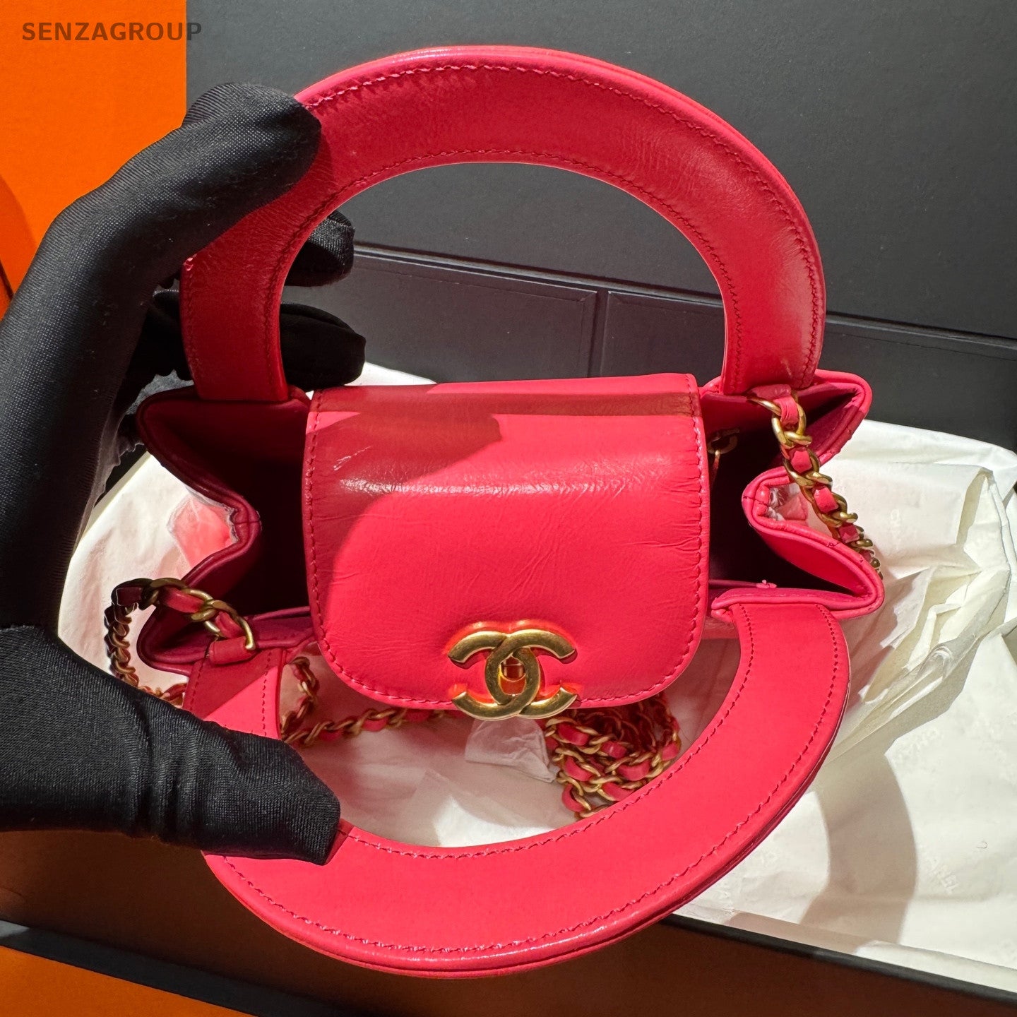 Chanel 24P Pink Calfskin Gold Hardware Small Handbag Chain Shoulder Bag