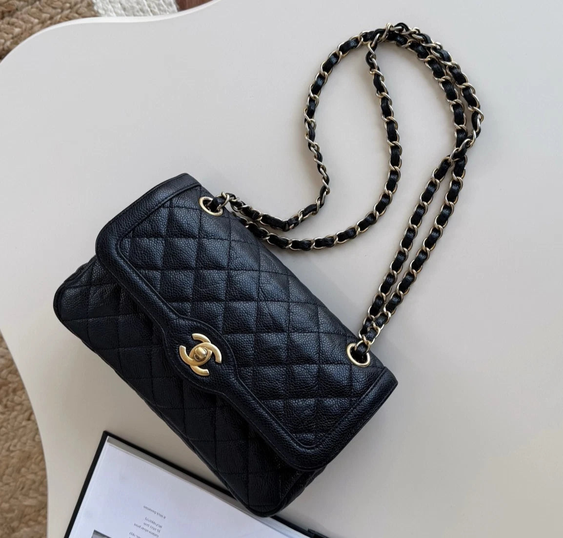 Chanel Diana Flap Bag PM Chain Shoulder Crossbody Black Gold Used Women Classic