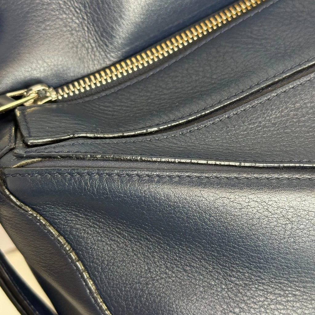 SJ0001 Loewe Medium Puzzle Bag in Navy Blue Calfskin