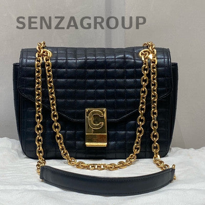 Celine Black Quilted C Bag with Gold Chain Strap - Women's Fashion