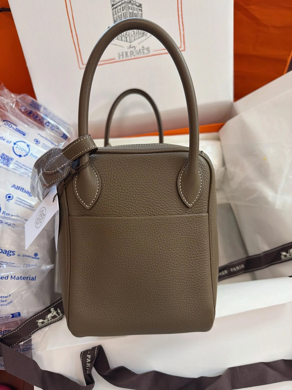 Hermes Lindy 30 Top Handle Bag Grey Sliver Women Classic