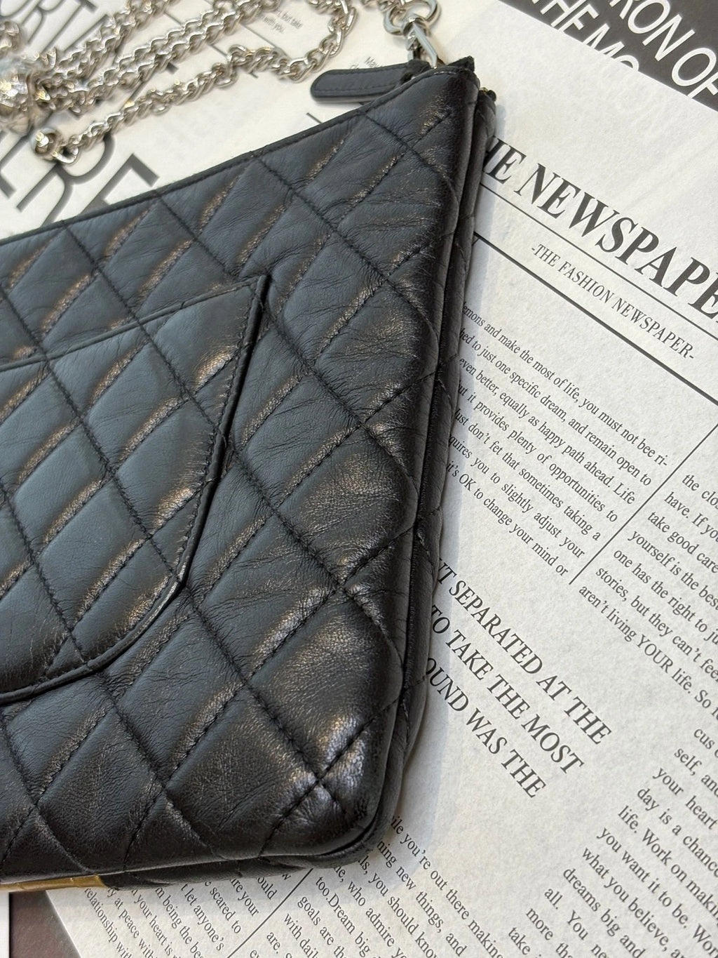 CHANEL 2.55 Black Gold Colorblock Chain Clutch Crossbody Bag For Women