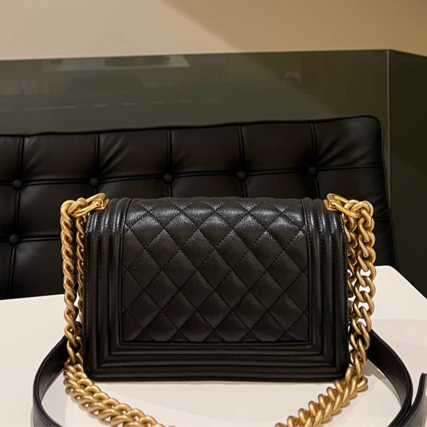 Auth Chanel Le Boy Small Black Caviar Leather Crossbody Bag
