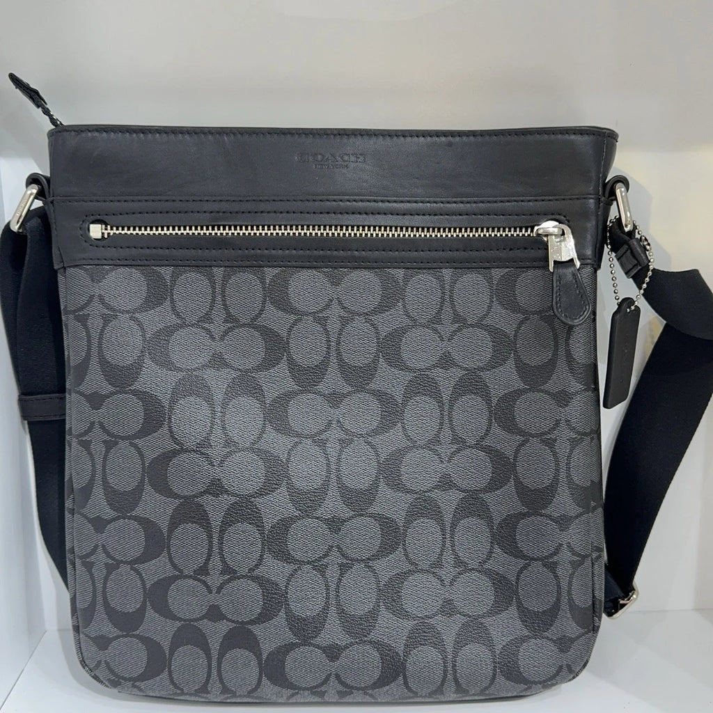 Coach Dark Grey Monogram Canvas Shoulder Crossbody Bag For Women