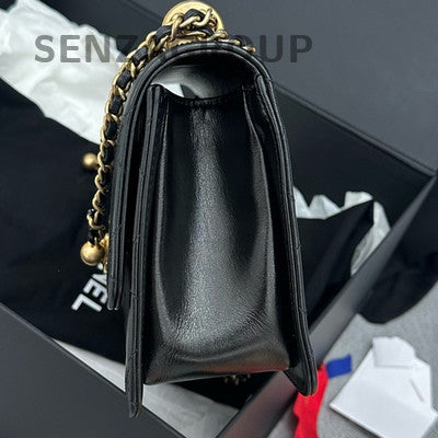 Chanel Black Quilted Calfskin Small Classic Flap Bag with Pearl Chain