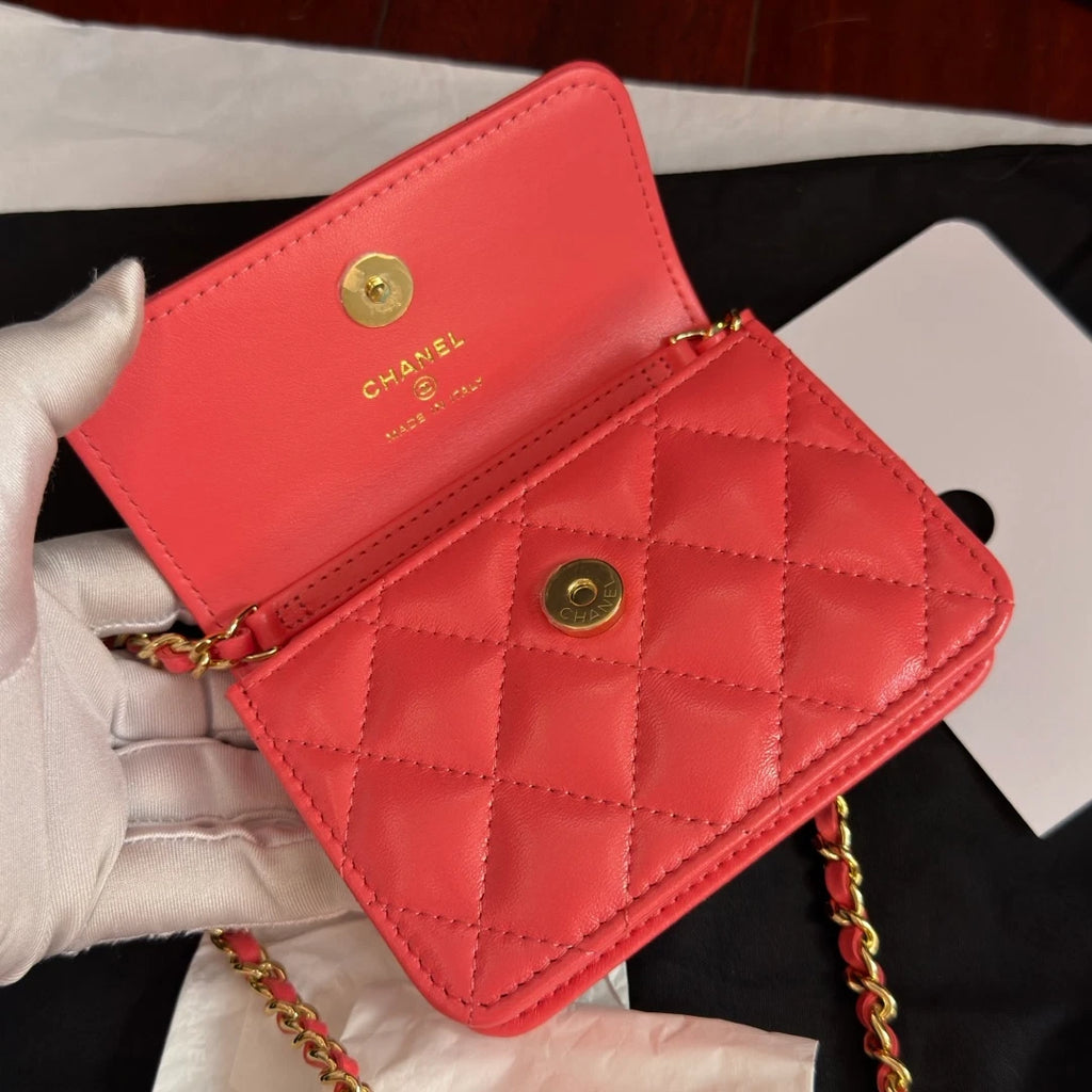 New Chanel VIC Calfskin Pink Chain Crossbody Diamond with Dust Bag