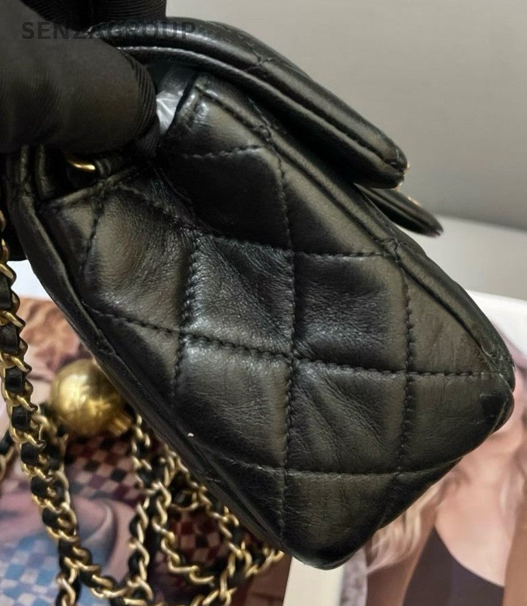 Chanel Classic Flap Mini Chain Shoulder Bag Crossbody Black Gold Women