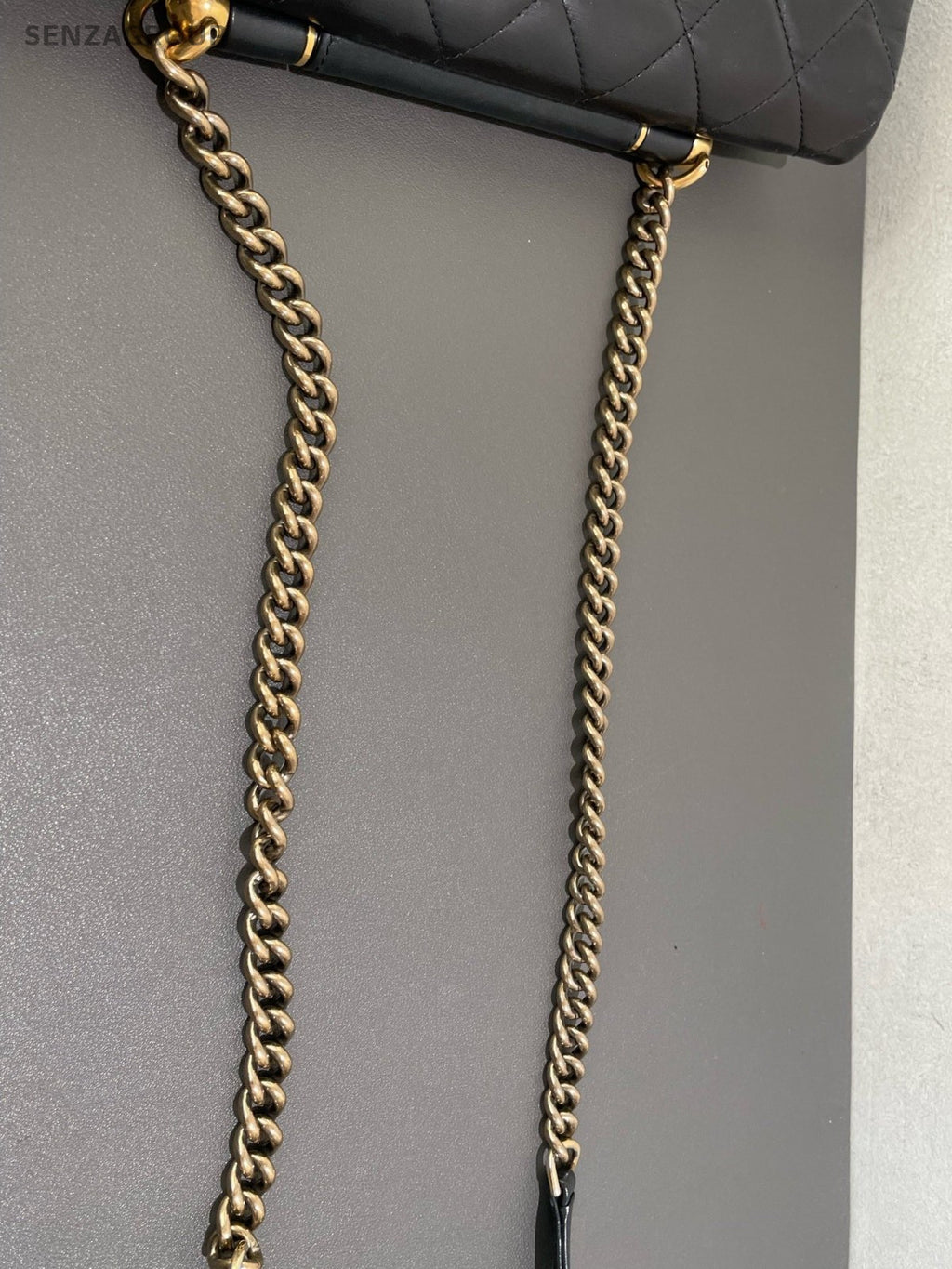 Chanel Diamond Chain Top Handle Bag Shoulder Bag Crossbody Black Gold Women