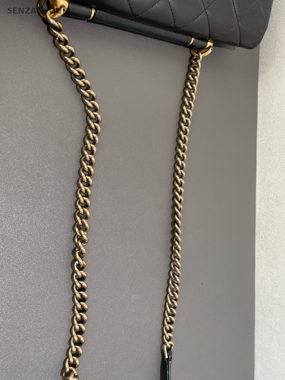 Chanel Diamond Chain Top Handle Bag Shoulder Bag Crossbody Black Gold Women