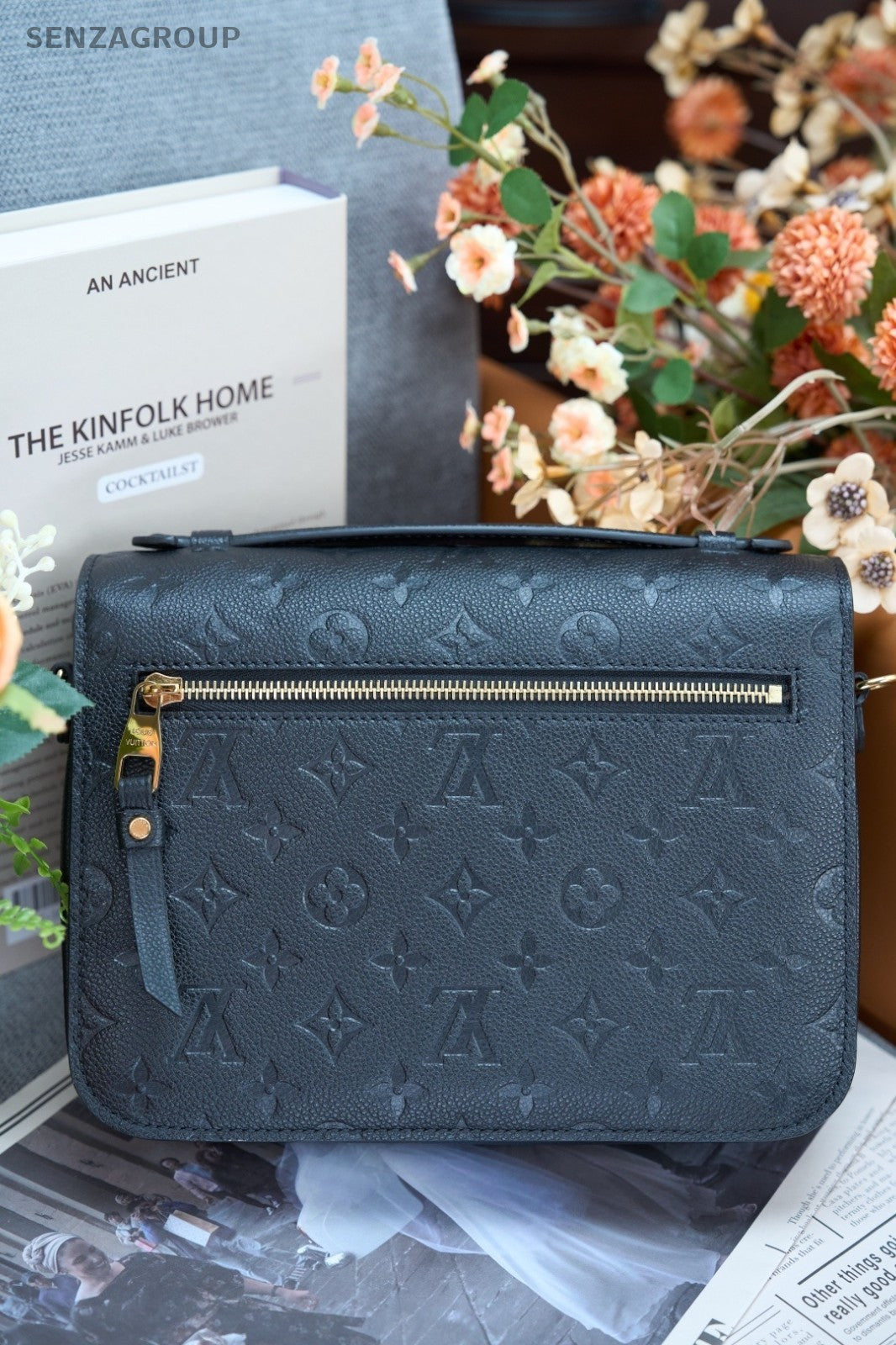 Louis Vuitton Embossed Leather Messenger Bag Shoulder Crossbody Bag Women Black