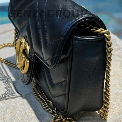 Gucci GG Marmont Super Mini Black Gold Chain Shoulder Crossbody Bag