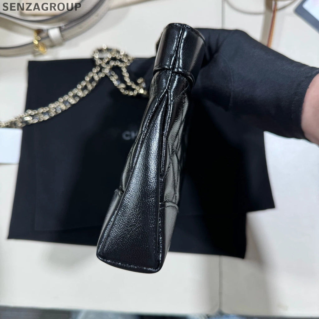 Authentic CHANEL 31 Nano Black Gold Lambskin Crossbody Bag For Women