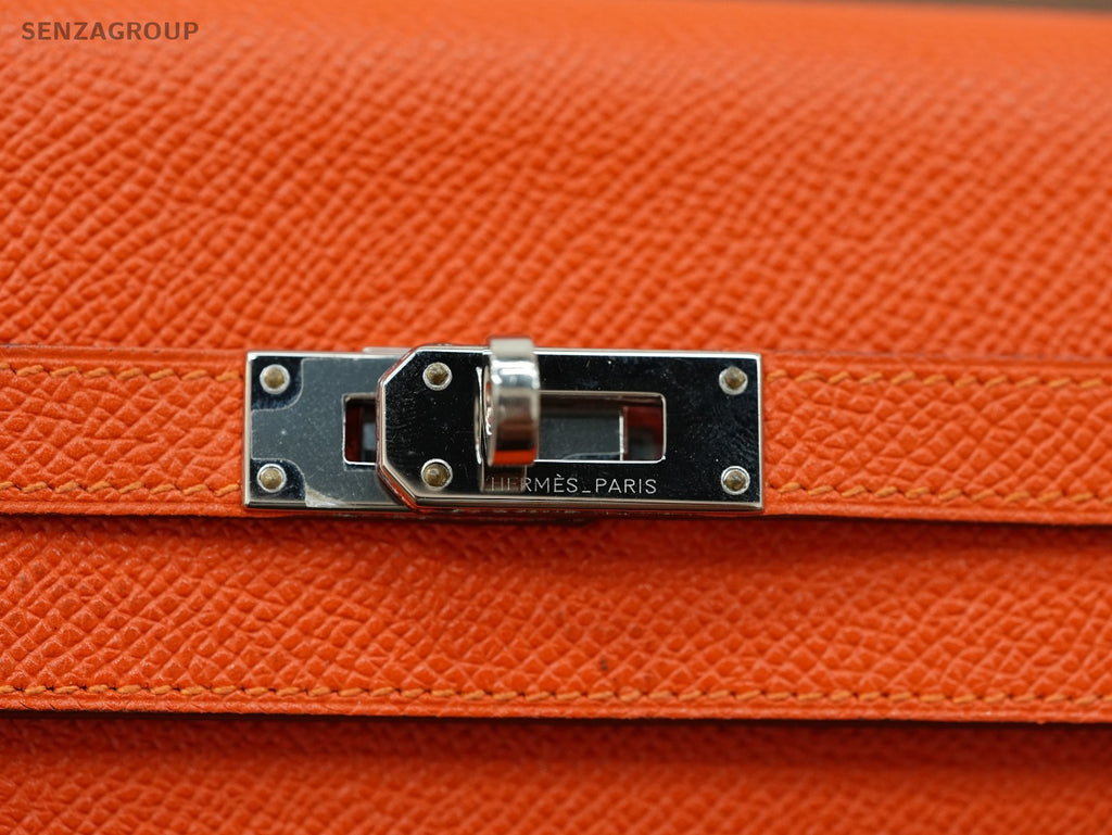 Hermes Kelly Wallet epsom Leather Orange Women Silver
