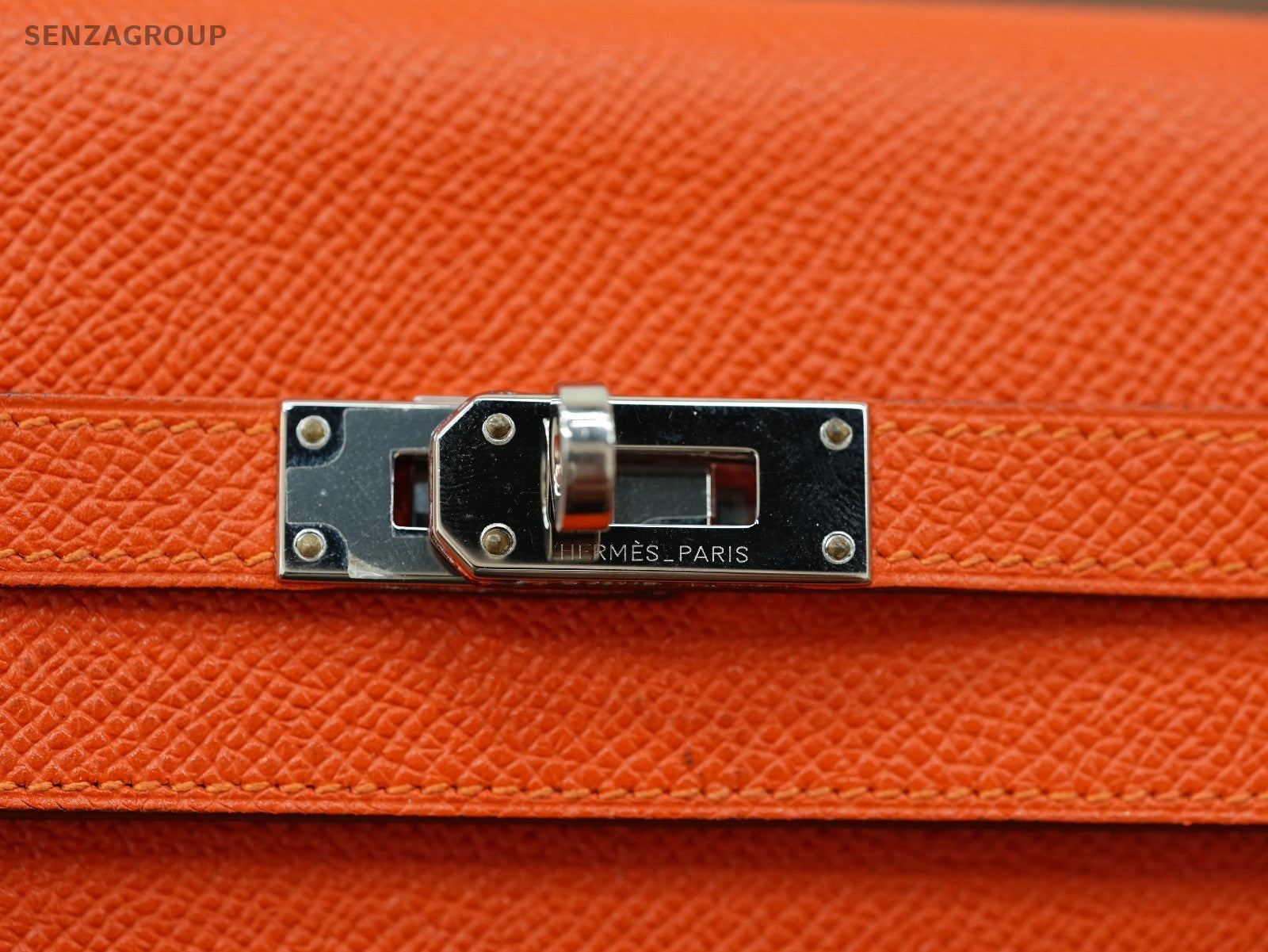 Hermes Kelly Wallet epsom Leather Orange Women Silver
