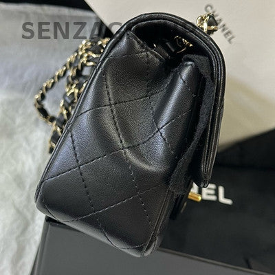 Chanel CF Mini Black Gold Lambskin Quilted Chain Crossbody Bag
