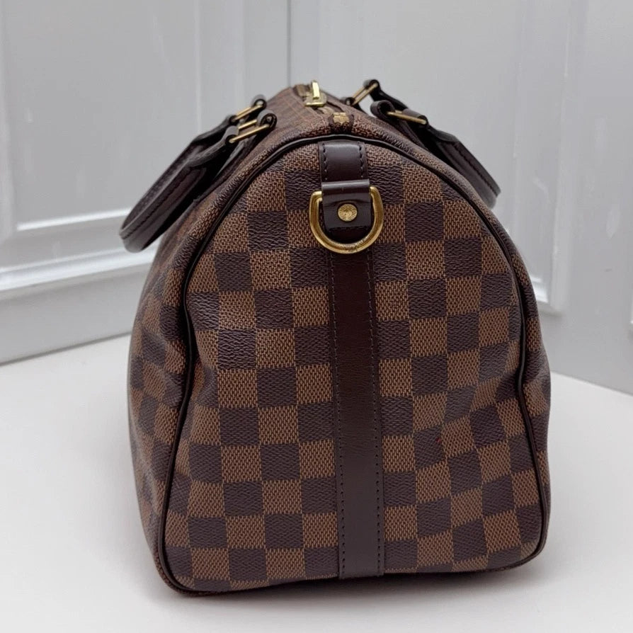 Louis Vuitton Speedy 30 Damier Ebene Top Handle Crossbody Bag Brown Women