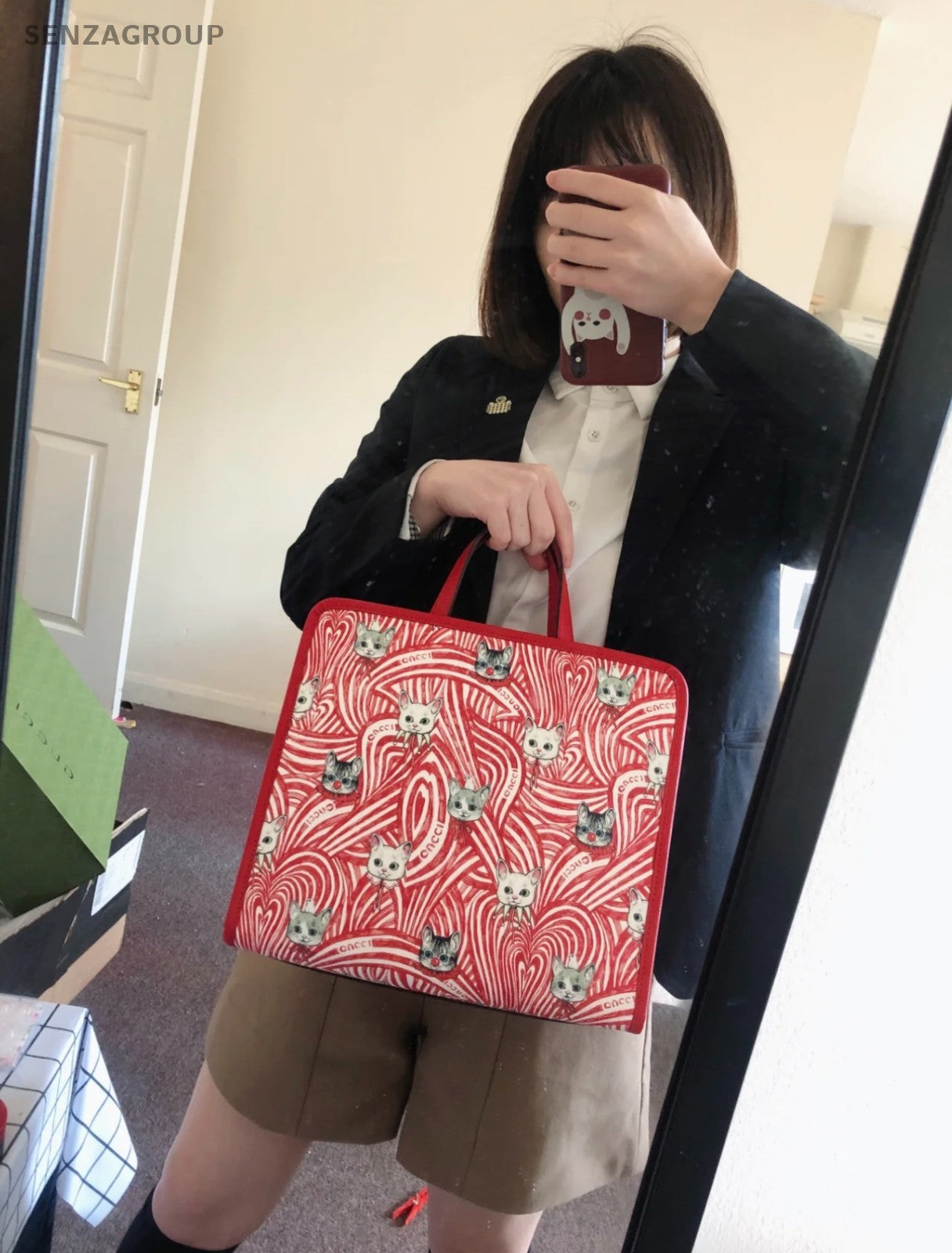 GUCCI tote Japan Limited Edition Hand-drawn Cat 2way Shoulder bag Red Women