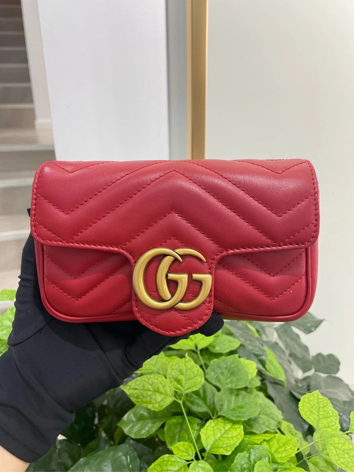 Gucci Marmont Supermini Red Leather Crossbody Bag For Women