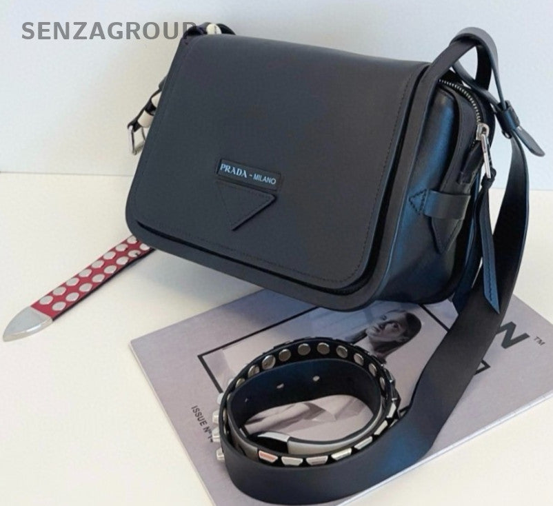PRADA Rivet Pochette Metis All Leather Shoulder bag Crossbody Black