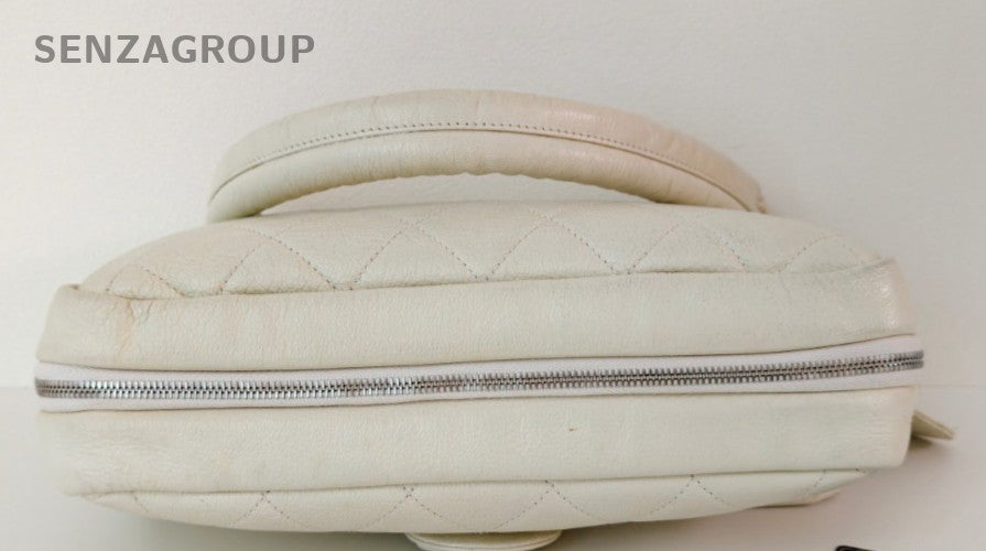 Chanel Classic Flap Hobo Shoulder Bag White Black Used Women Diamond