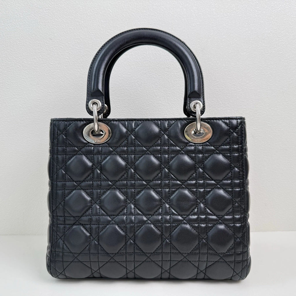 Dior Lady Dior Lambskin Black Crossbody Top Handle Excellent